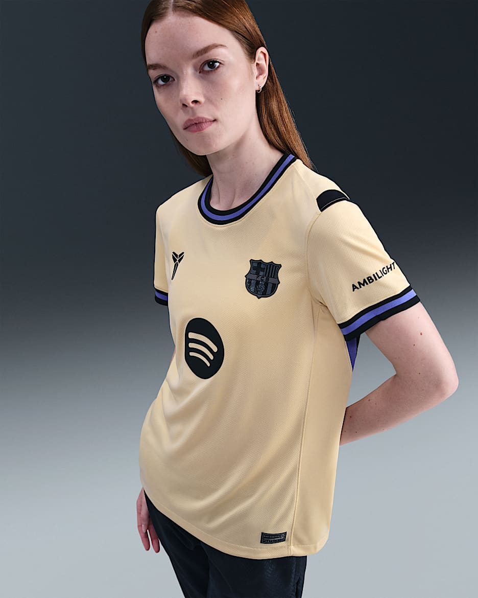 F.C. Barcelona 2025/26 Stadium Away Women's Kobe Dri-FIT Football Replica Shirt - Team Gold/Team Gold/Persian Violet/Black