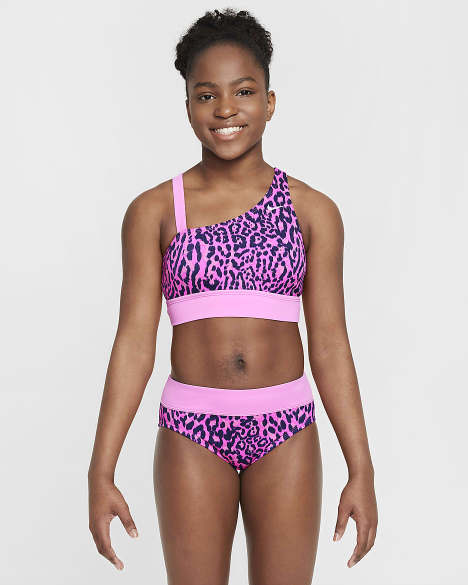 Nike Swim Wild Older Kids' (Girls') Asymmetrical Monokini - Fierce Pink/Midnight Navy/Playful Pink/Lilac Bloom