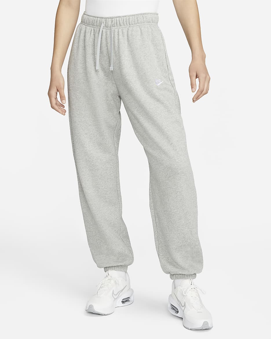 Pants de entrenamiento oversized de tiro medio para mujer Nike Sportswear Club Fleece - Gris oscuro jaspeado/Blanco
