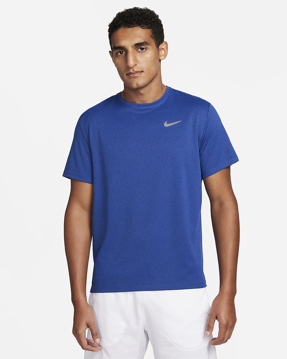 Haut de running à manches courtes Dri-FIT UV Nike Miler pour homme - Game Royal/Midnight Navy/Heather