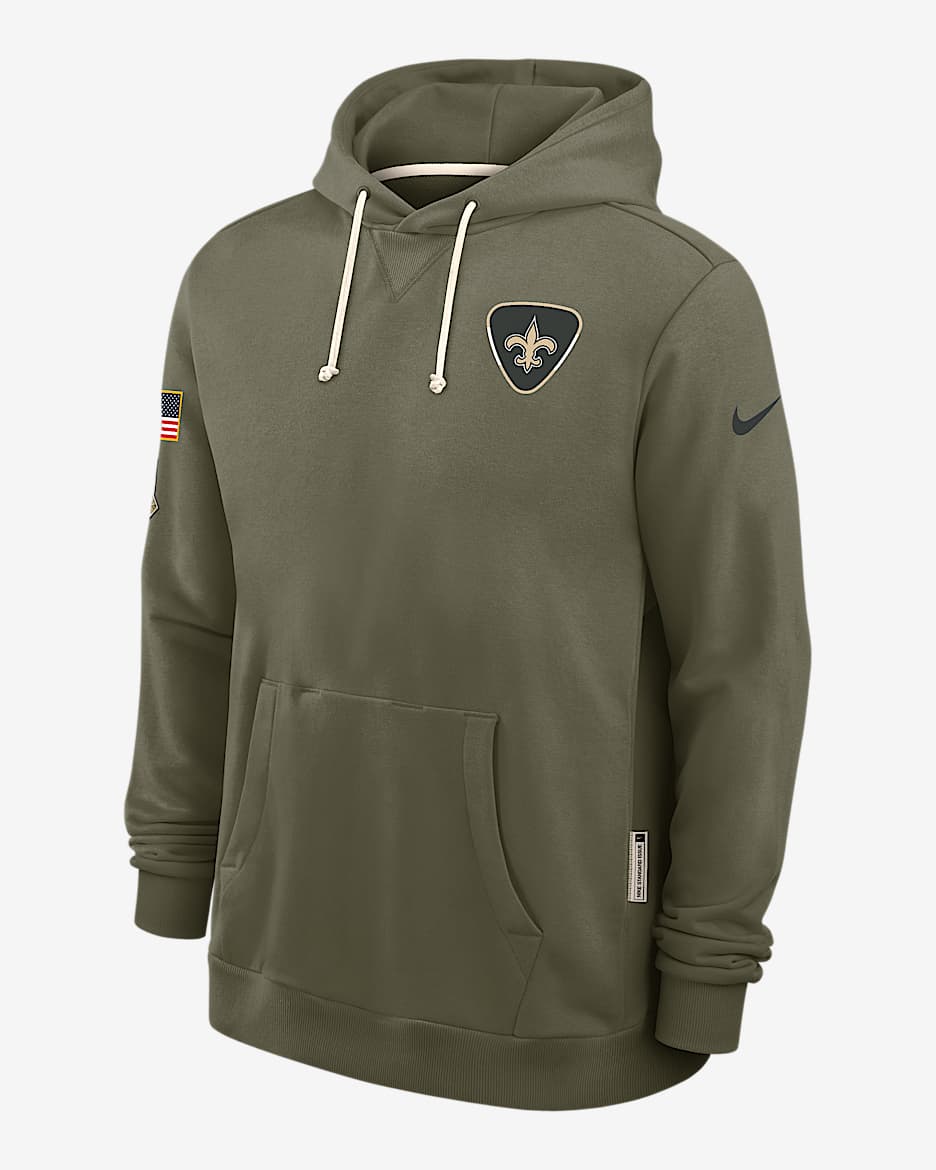 New Orleans Saints Salute to Service Sideline Dominant Force Men's Nike Dri-FIT NFL Pullover Hoodie - Olive