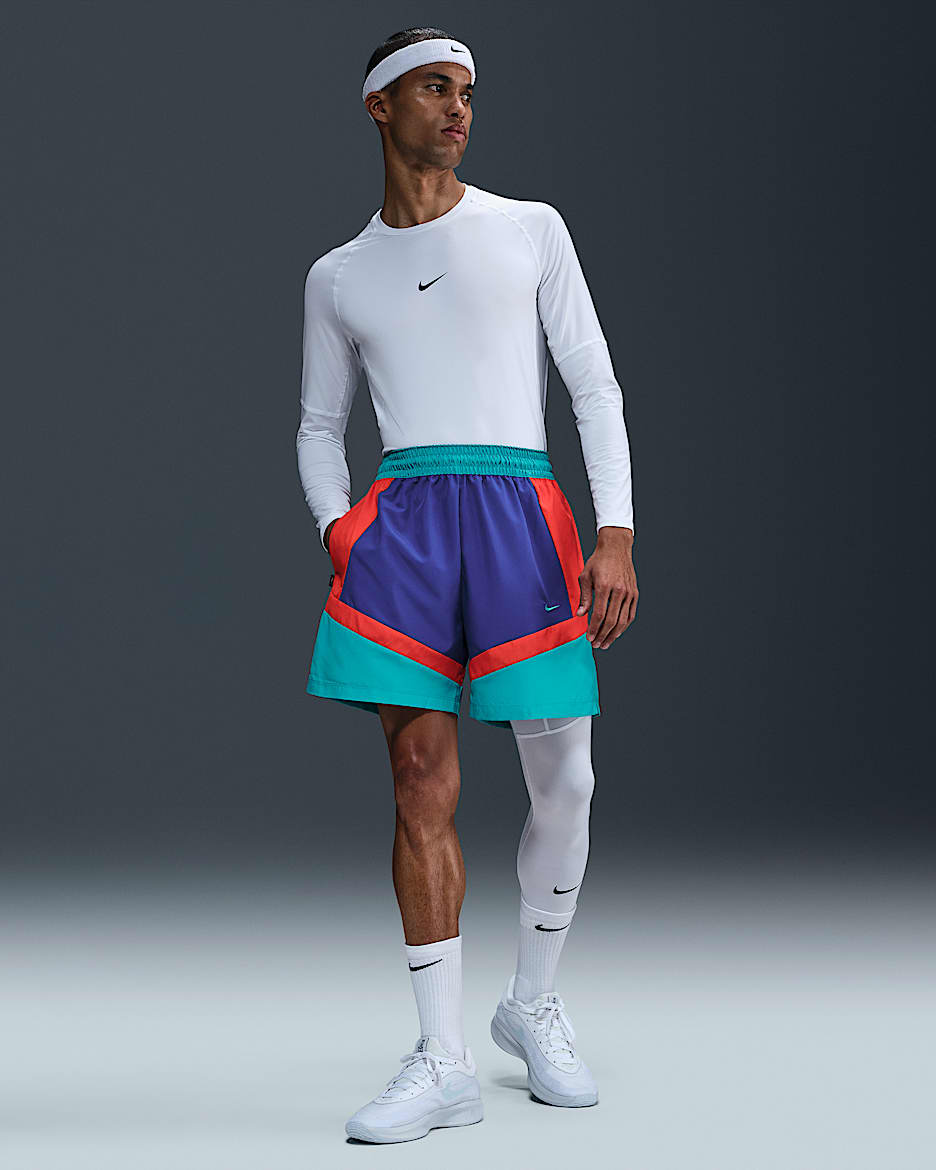 Shorts de básquetbol de tejido Woven de 15 cm para hombre Nike Icon - Noche intenso/Rojo picante/Cactus empolvado/Cactus empolvado