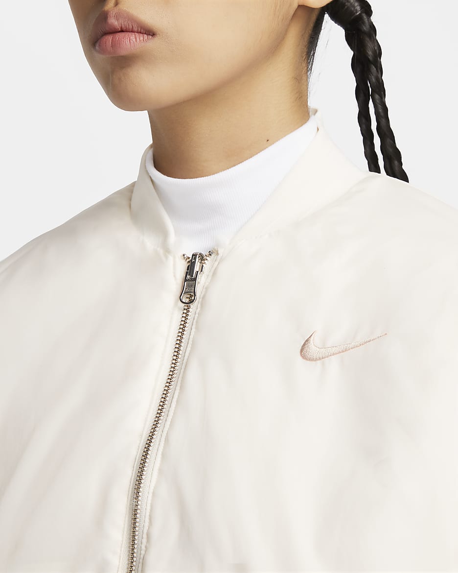 Nike Sportswear Women's Reversible Faux Fur Bomber Jacket - Sail/Sand Drift