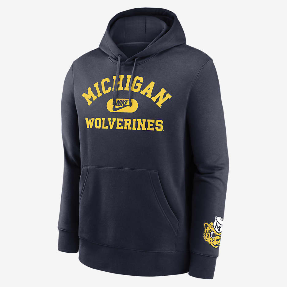 Michigan Wolverines Legacy Club Foundational Men's Nike College Pullover Hoodie - College Navy