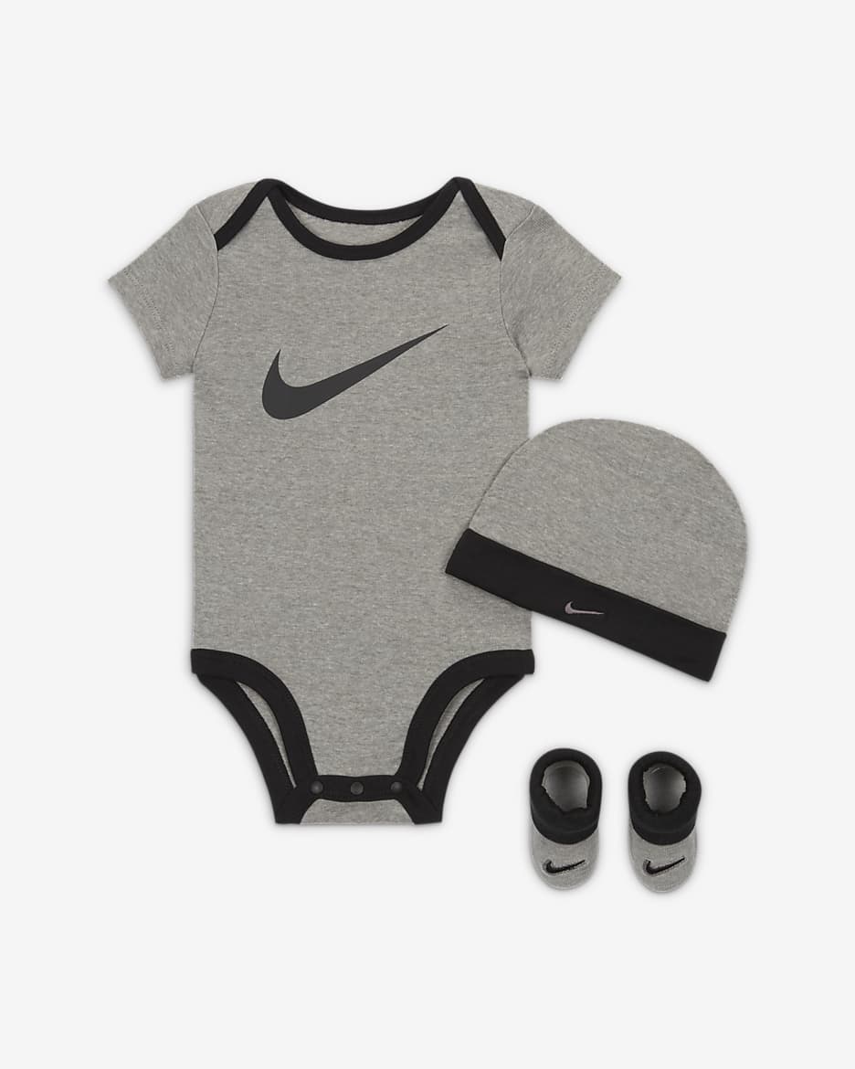 Nike Baby (6-12M) Bodysuit, Hat and Booties Box Set - Dark Grey Heather