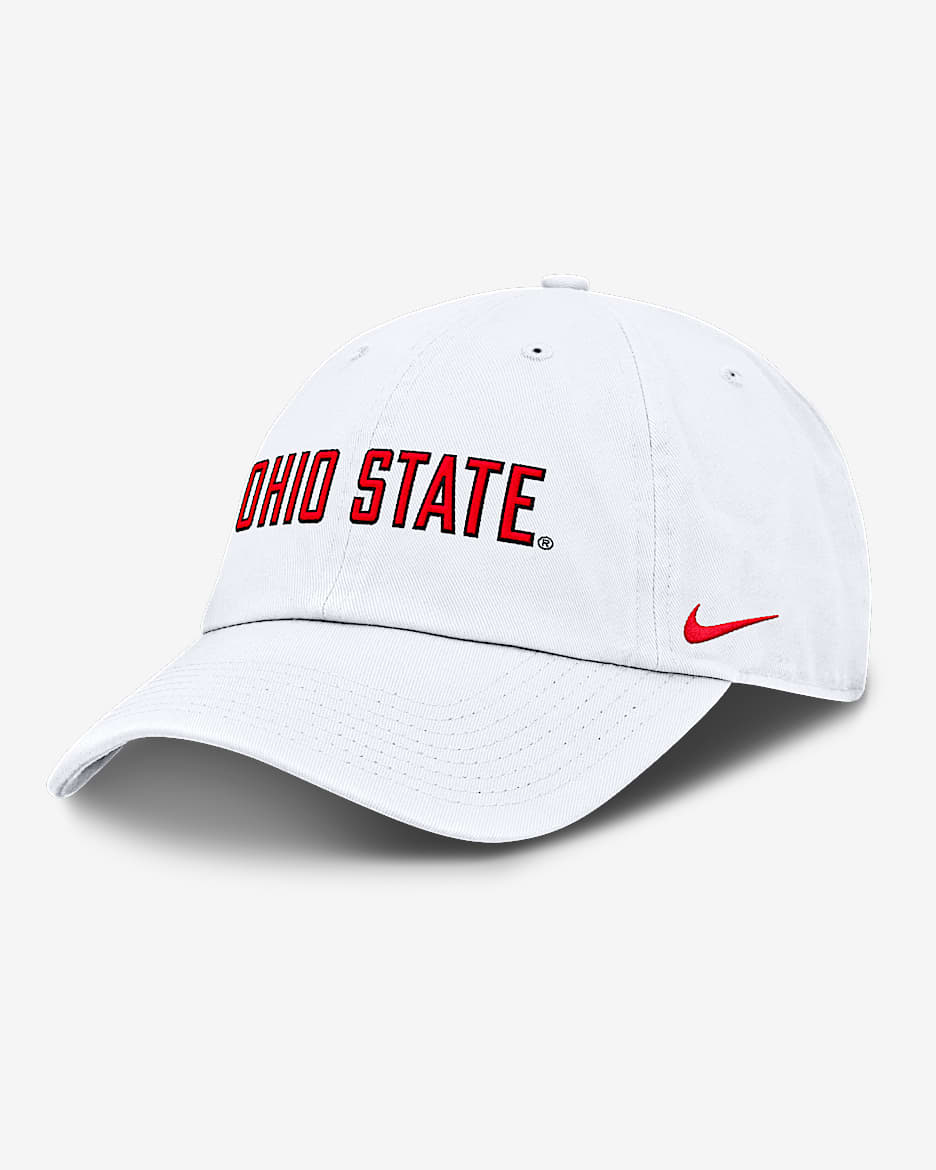 Gorra universitaria Nike ajustable para hombre Ohio State Buckeyes Core Club Mascot Wordmark - Blanco