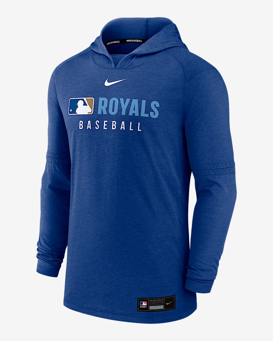 Sudadera con gorro sin cierre Nike Dri-FIT de la MLB para hombre Kansas City Royals Authentic Collection - Royal juego jaspeado