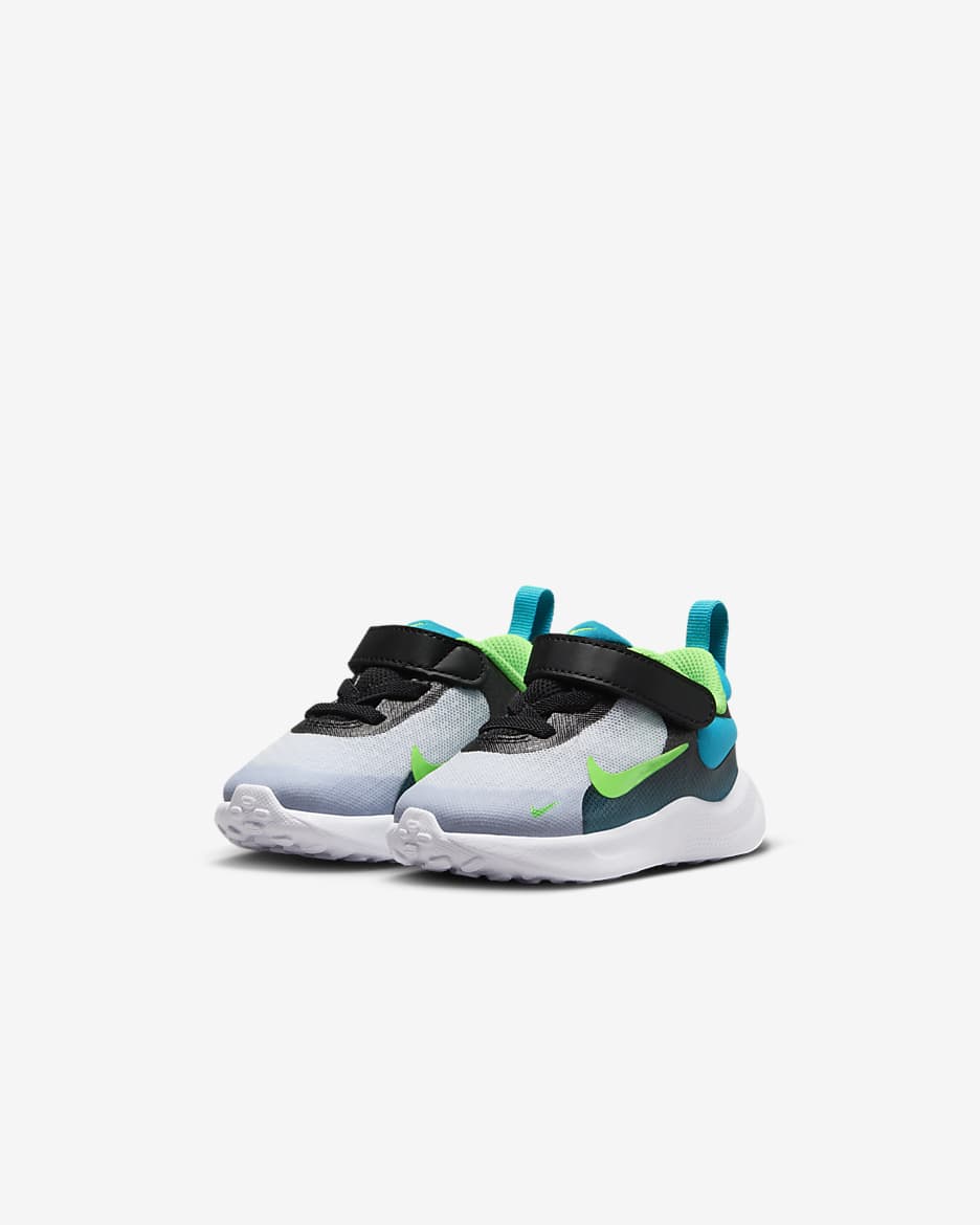 Nike Revolution 7 cipő babáknak - Fekete/Football Grey/Aquamarine/Green Strike