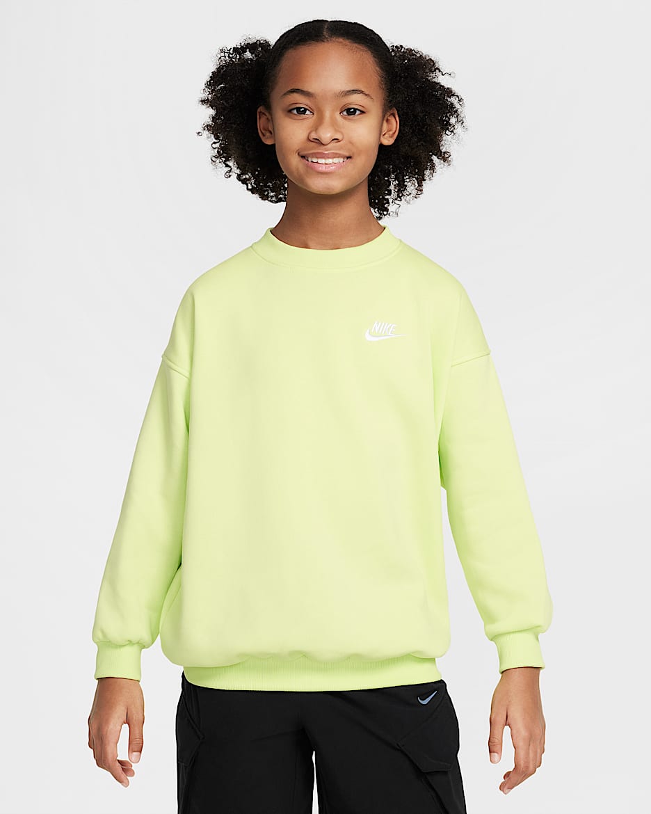 Nike Sportswear Club Fleece Big Kids' Oversized Sweatshirt - Light Lemon Twist/White