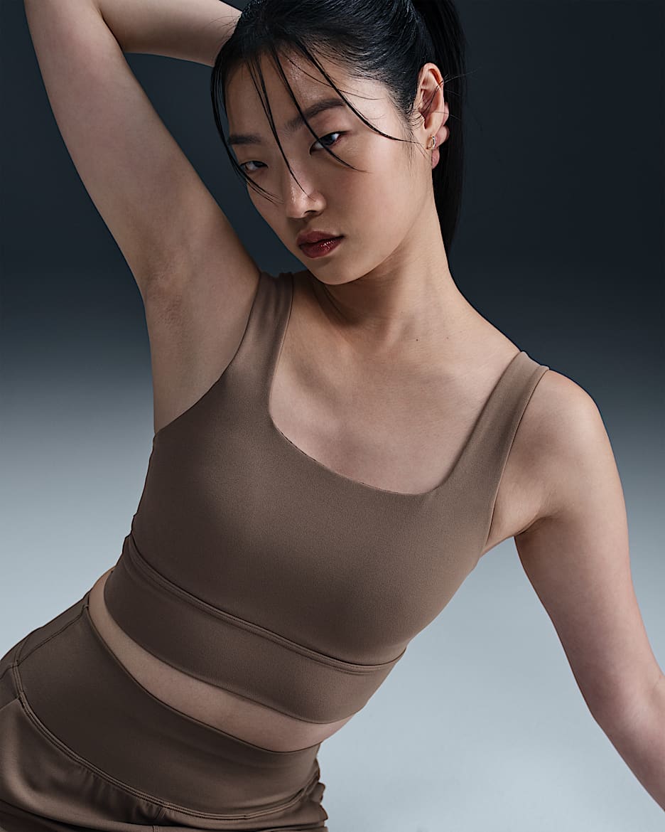 Bra Longline con imbottitura e sostegno medio Nike Zenvy – Donna - Mink Brown/Bianco