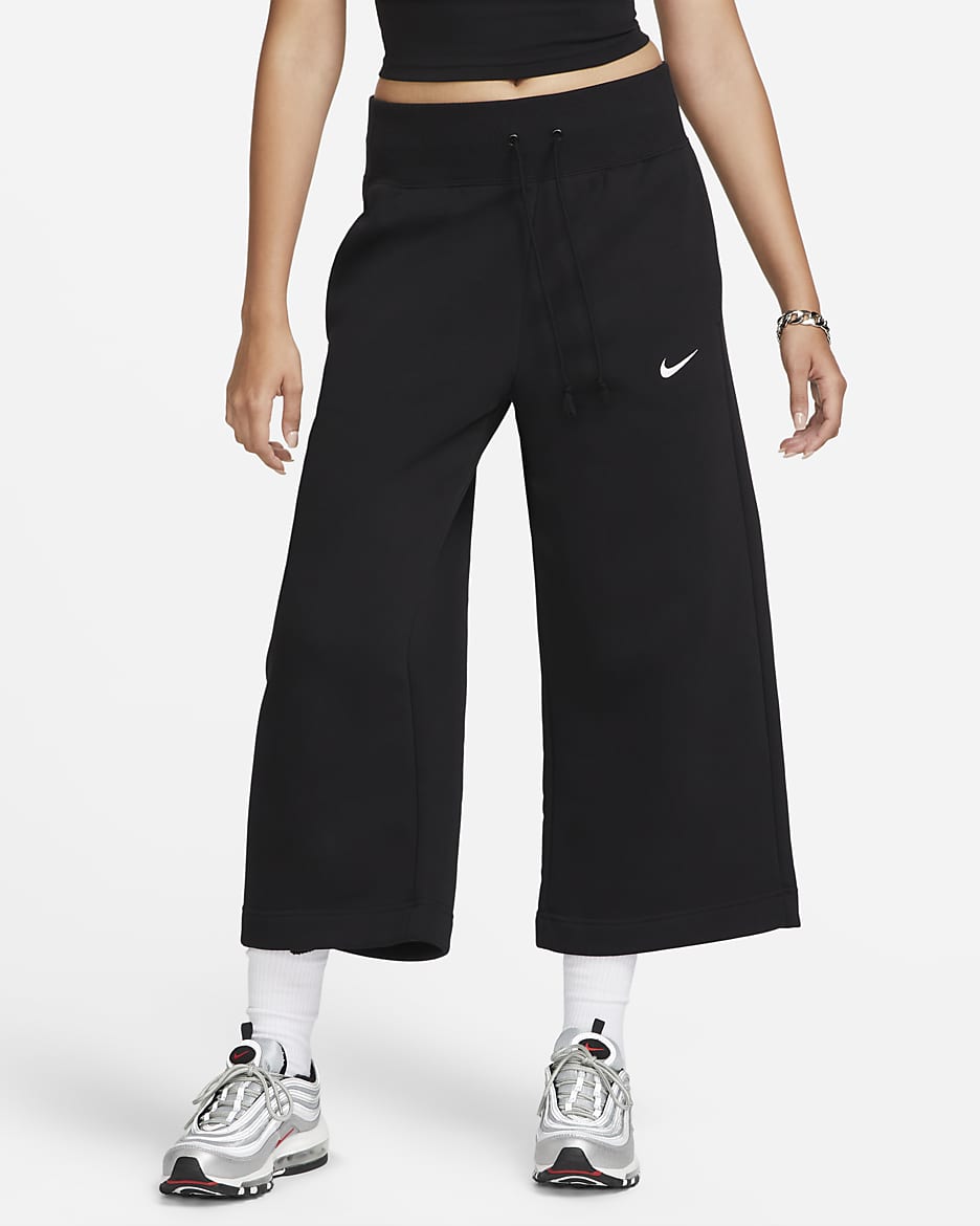 Korte Nike Sportswear Phoenix Fleece-sweatpants med høj talje til kvinder - sort/Sail