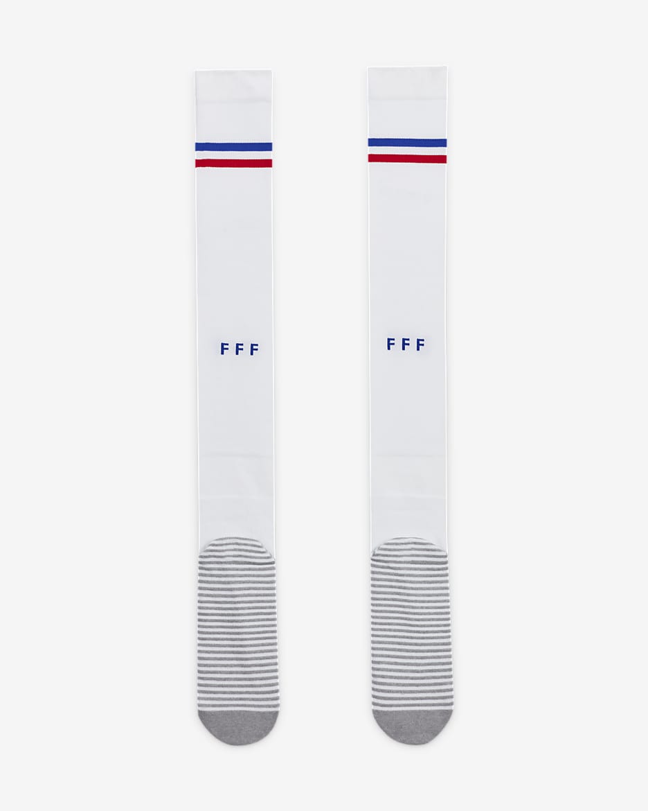 FFF Strike Away kniehohe Fußballsocken mit Nike Dri-FIT-Technologie - Weiß/Bright Blue/University Red/Bright Blue