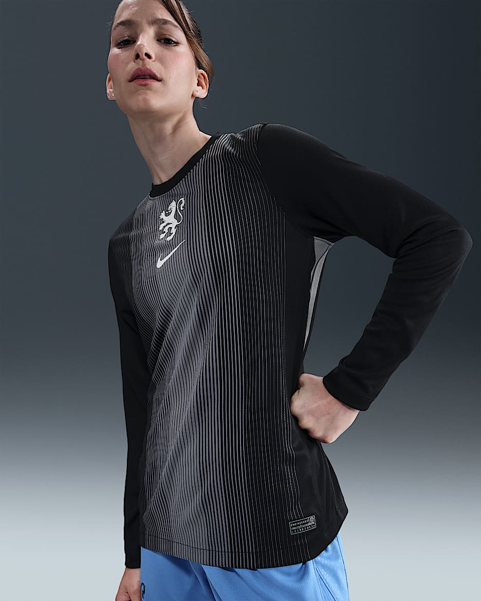 Netherlands 2025/26 Stadium Goalkeeper Women's Nike Dri-FIT Football Replica Long-Sleeve Shirt - Black/Smoke Grey/White