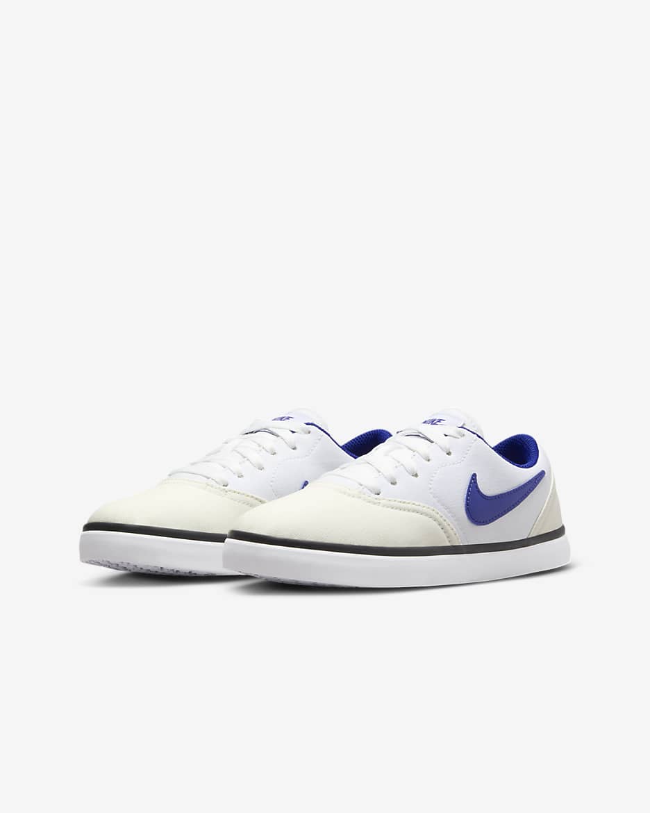 Nike SB Check Canvas 大童滑板鞋 - 白色/Summit White/黑色/Deep Royal Blue