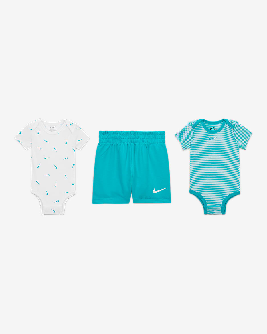 Nike Essentials Baby (0-9M) 3-Piece Striped Swooshfetti Set - Dusty Cactus