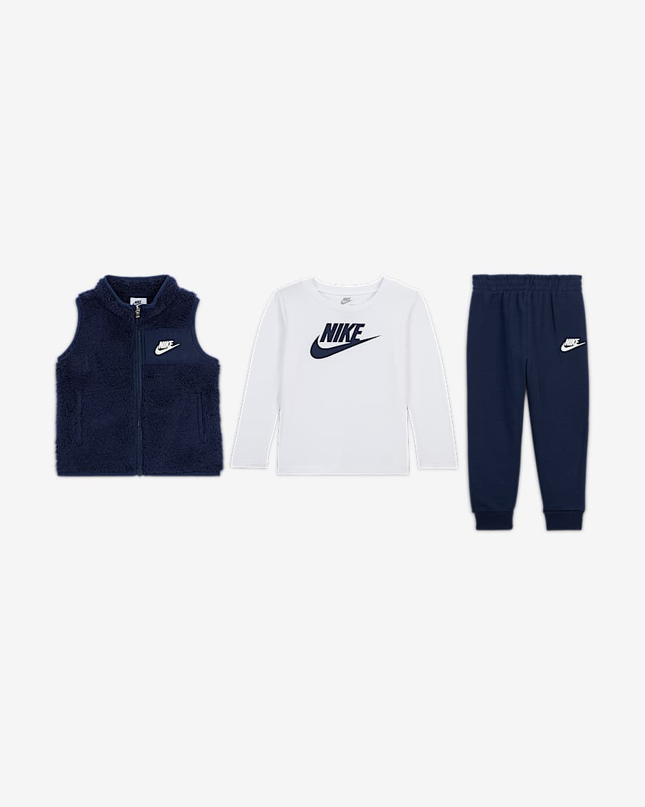 Nike Club Baby Long Sleeve T-Shirt, Vest, and Pants Set - Midnight Navy