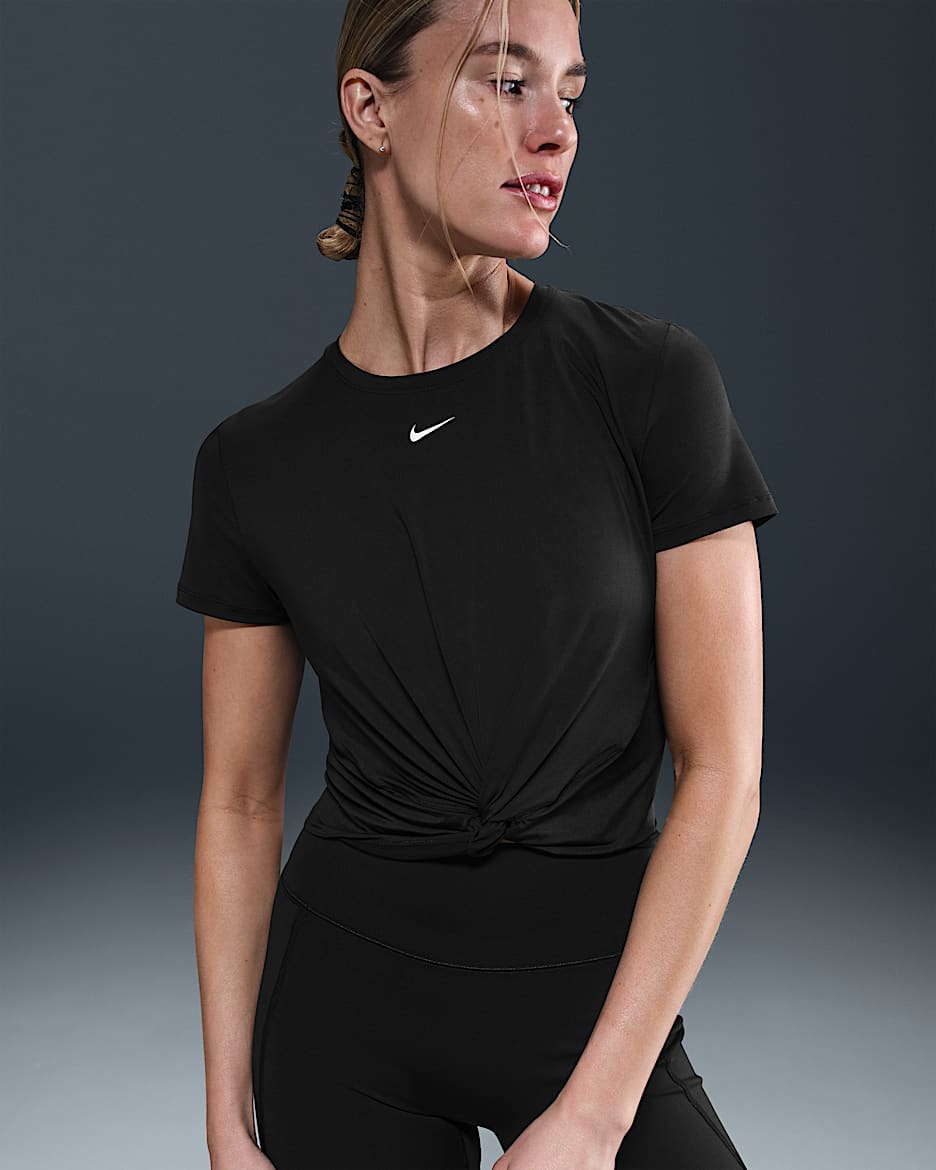 Nike One Classic Women's Dri-FIT Twist Short-Sleeve Top - Black/White