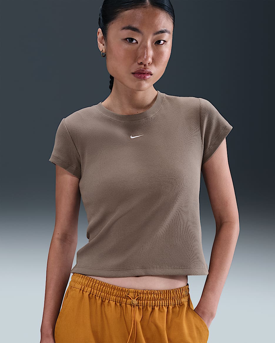Nike Sportswear Women's Tight Ribbed Short-Sleeve T-Shirt - Mink Brown