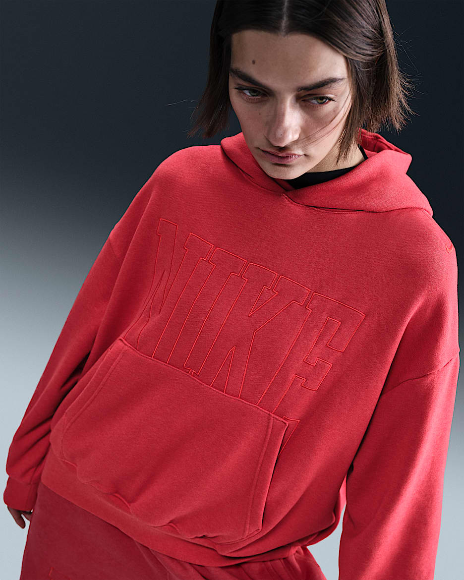 Sudadera con gorro sin cierre de French Terry extraoversized para mujer Nike Sportswear - Rojo universitario claro jaspeado/Jaspeado/Carmesí claro