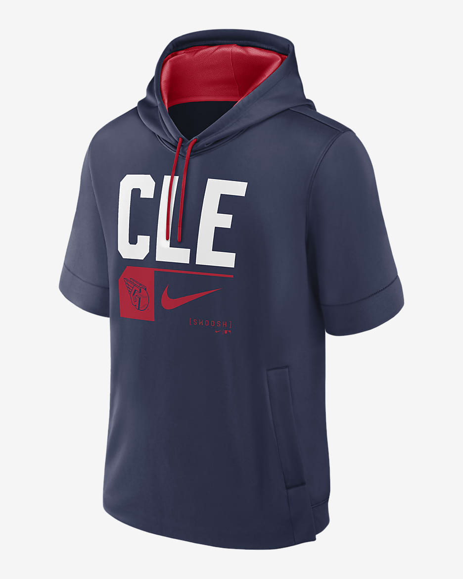 Cleveland Guardians Tri Code Lockup Men's Nike MLB Short-Sleeve Pullover Hoodie - Navy