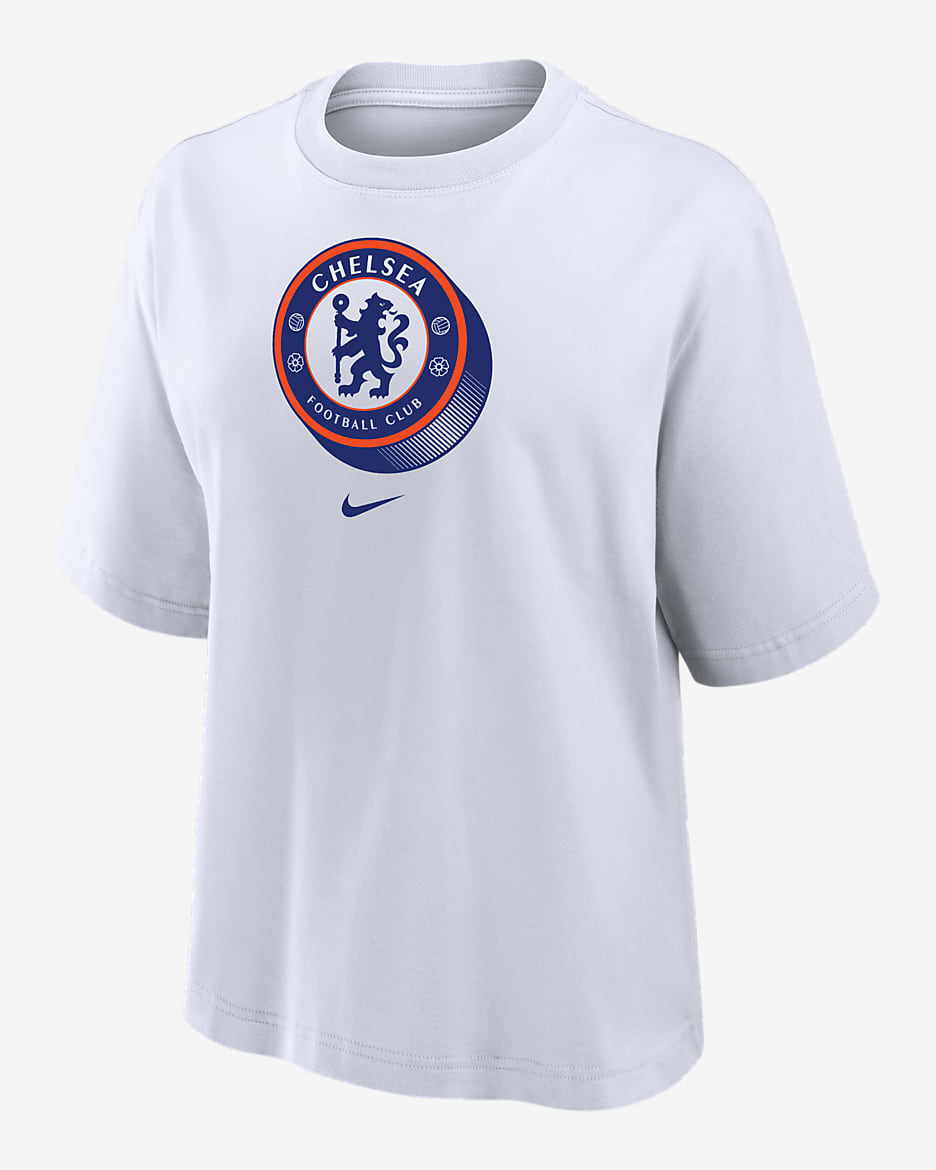 Playera de fútbol Nike de corte cuadrado para mujer Chelsea FC - Blanco