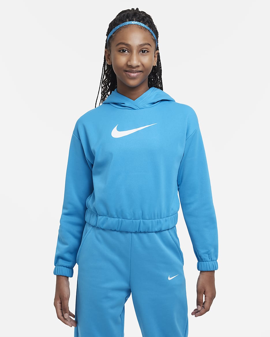 Nike Therma-FIT Big Kids' (Girls') Pullover Hoodie - Laser Blue/White