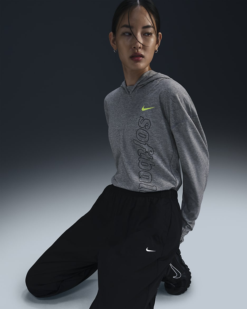 Sudadera con gorro de softball de manga larga Dri-FIT para mujer Nike - Gris oscuro jaspeado/Negro