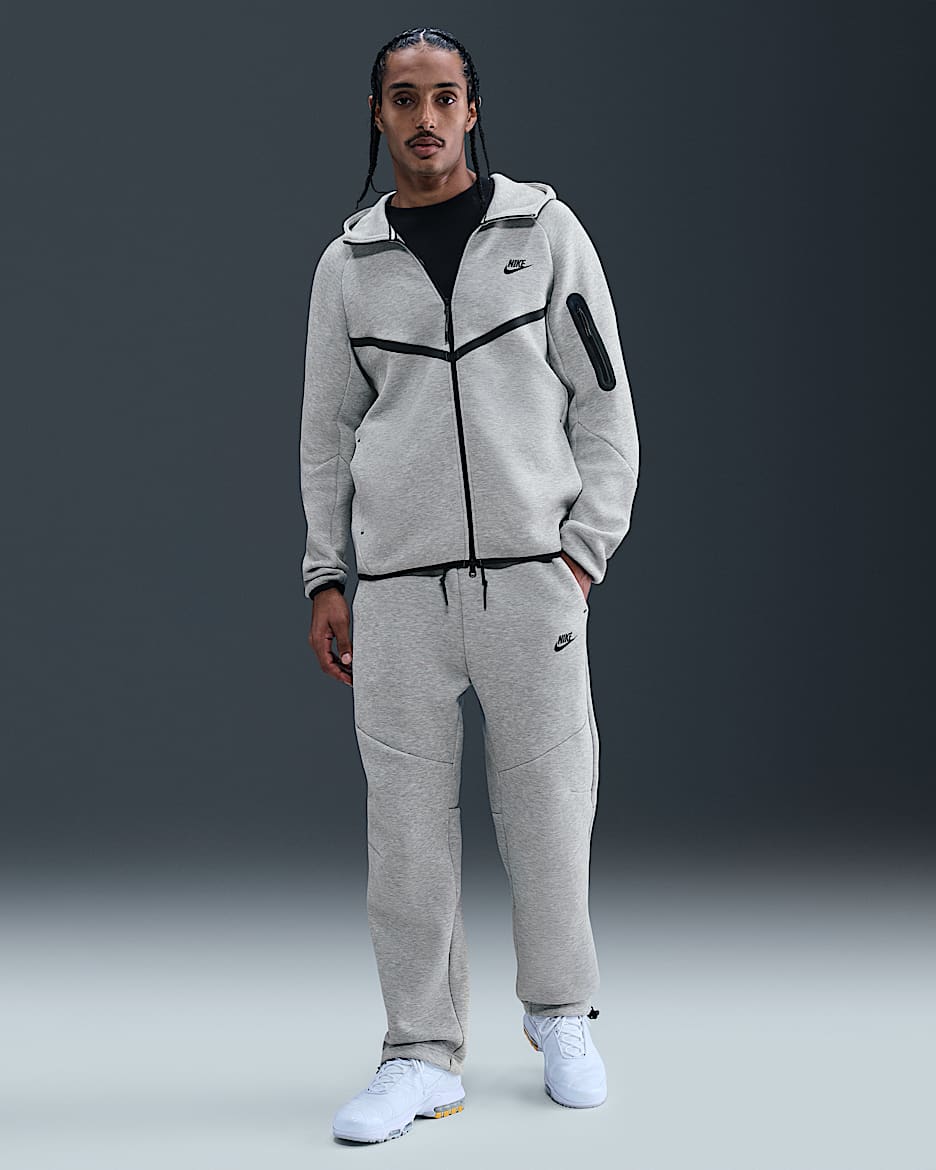 Pantalon à ourlet ouvert en Fleece Nike Tech pour homme - Dark Grey Heather/Noir