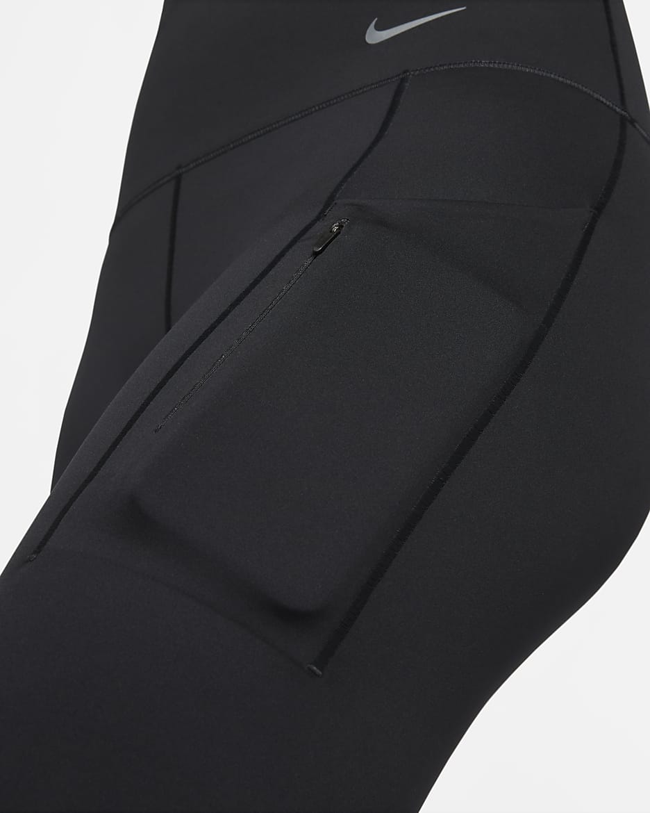 Leggings a 7/8 de cintura subida e suporte firme com bolsos Nike Go para mulher - Preto/Preto