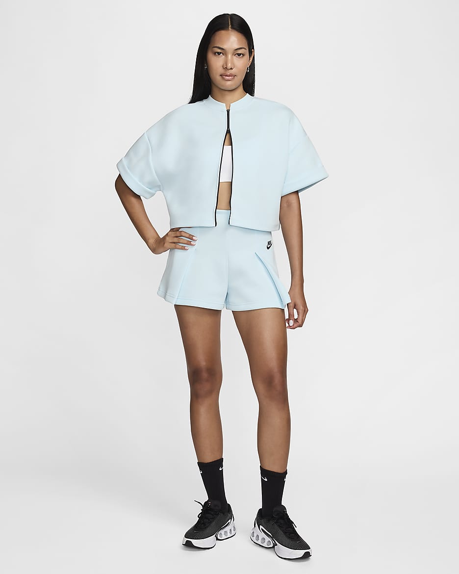 Nike Sportswear Tech Fleece Women's High-Waisted 3" Pleated Shorts - Glacier Blue/Black