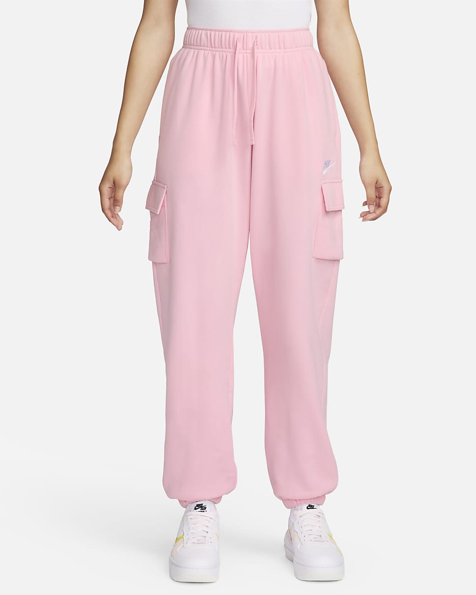 Nike Sportswear Club Fleece Women's Mid-Rise Oversized Cargo Sweatpants - Medium Soft Pink/White