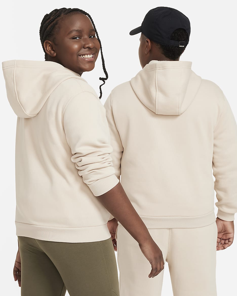 Nike Sportswear Club Fleece Big Kids' Pullover Hoodie (Extended Size) - Sanddrift/White