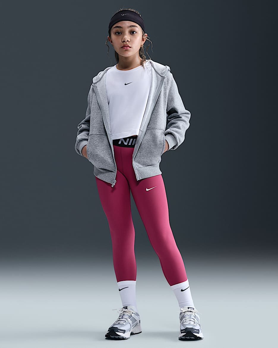 Nike Pro Girls' Mid-Rise Leggings - Sweet Beet/Black/White
