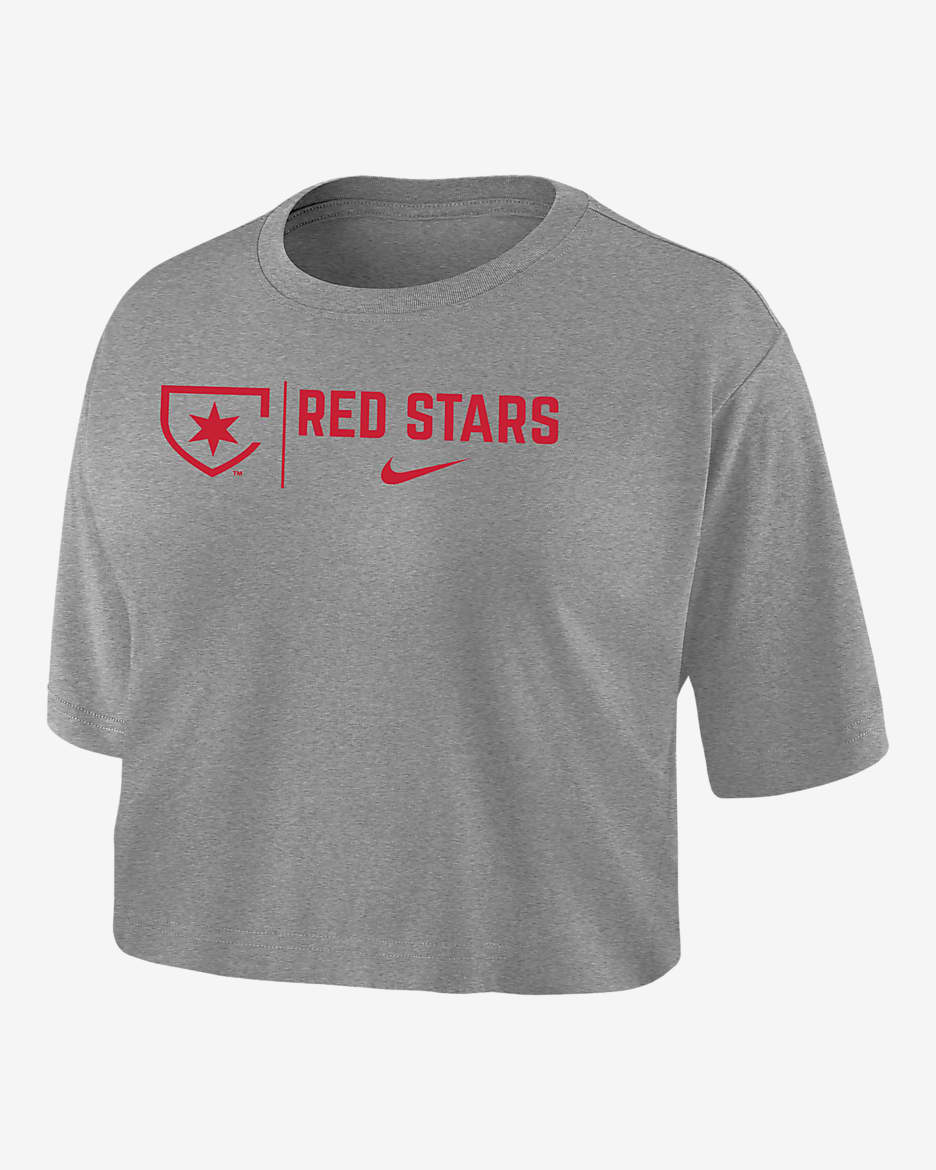 Playera de fútbol Nike Dri-FIT cropped para mujer Chicago Red Stars - Gris oscuro jaspeado