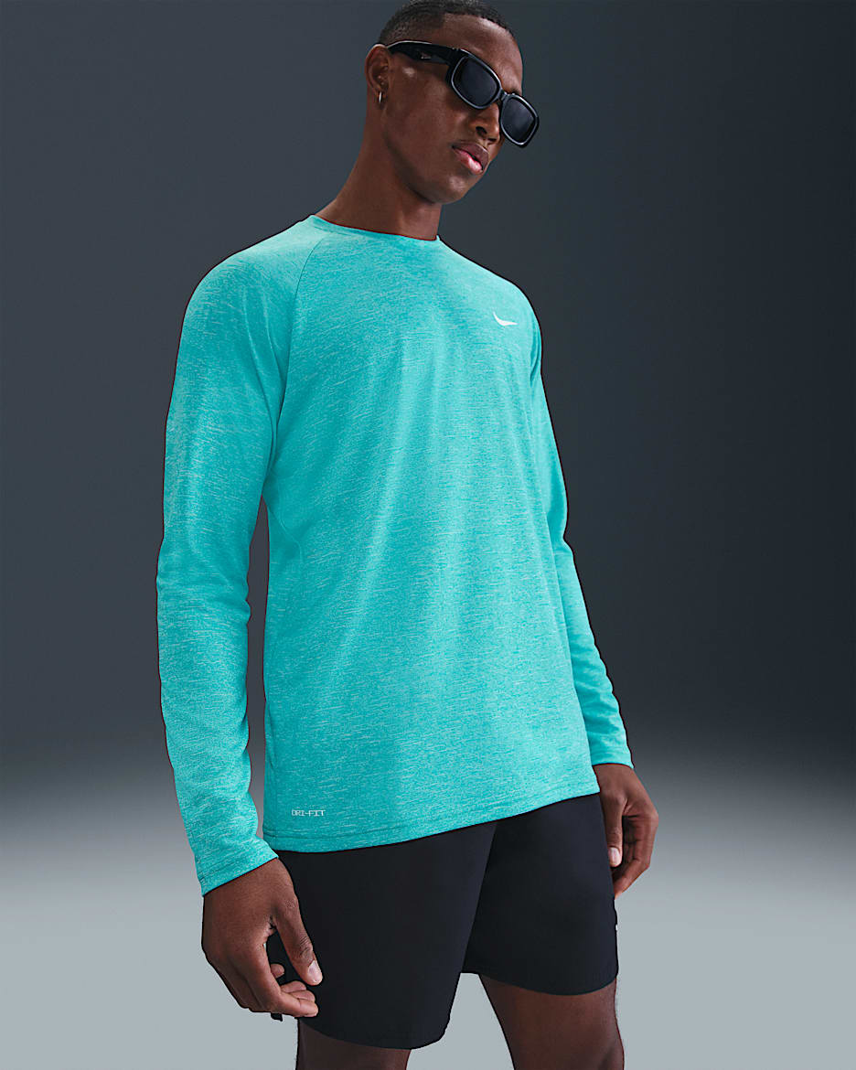 Camiseta Hydroguard de natación de manga larga de tela jaspeada para hombre Nike - Cactus empolvado/Blanco