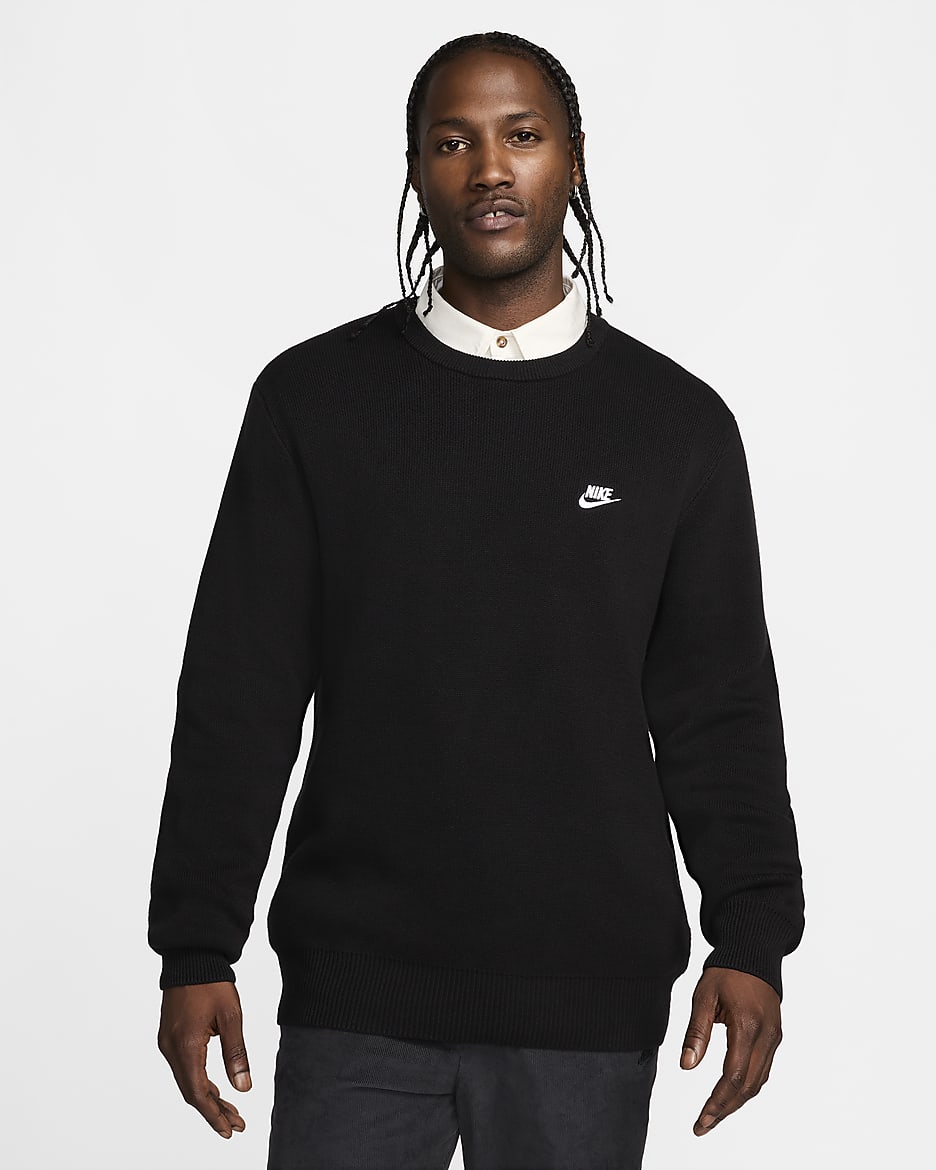 Suéter de cuello redondo para hombre Nike Club - Negro/Blanco