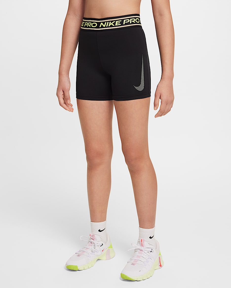 Nike Pro Girls' 3" Shorts - Black/Light Lemon Twist