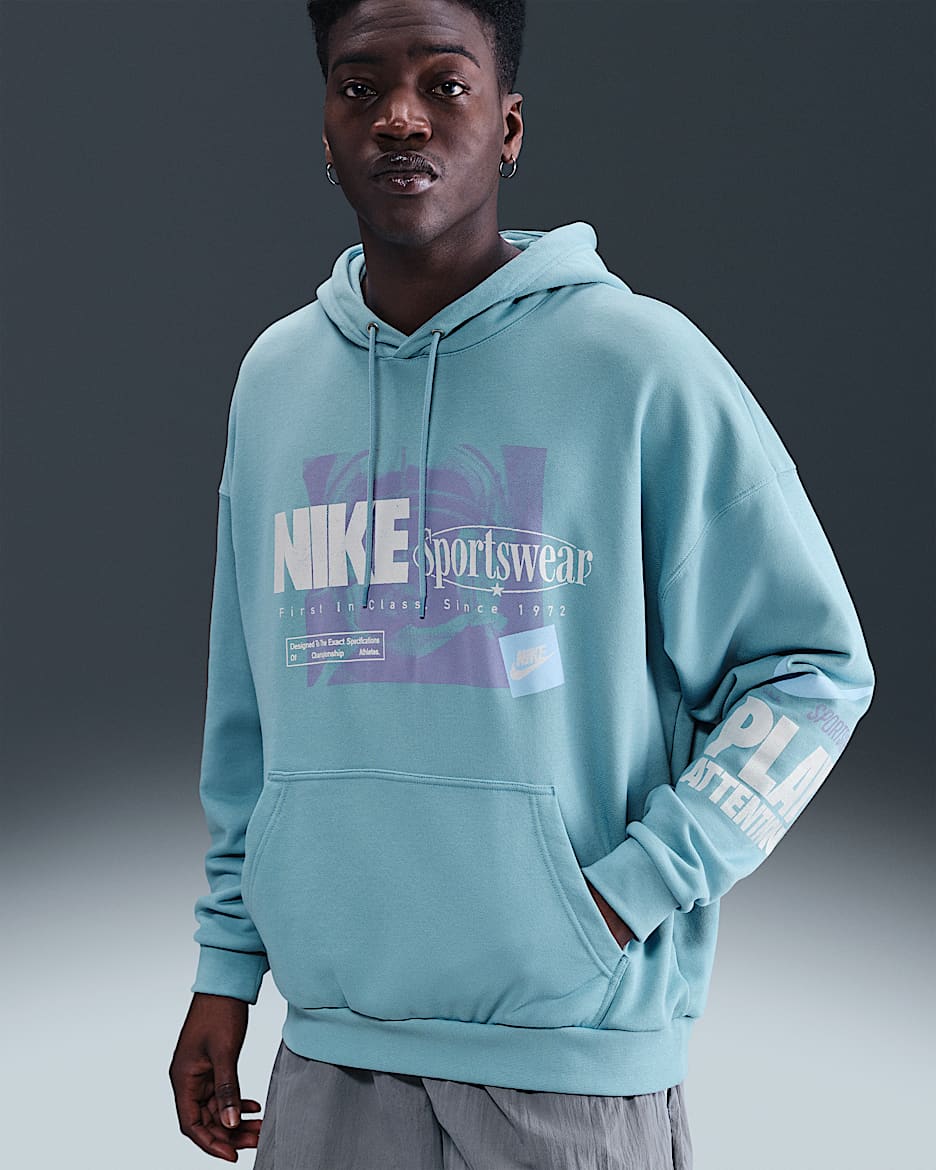 Sudadera con gorro sin cierre de French Terry oversized para hombre Nike Club - Denim turquesa/Azul psíquico