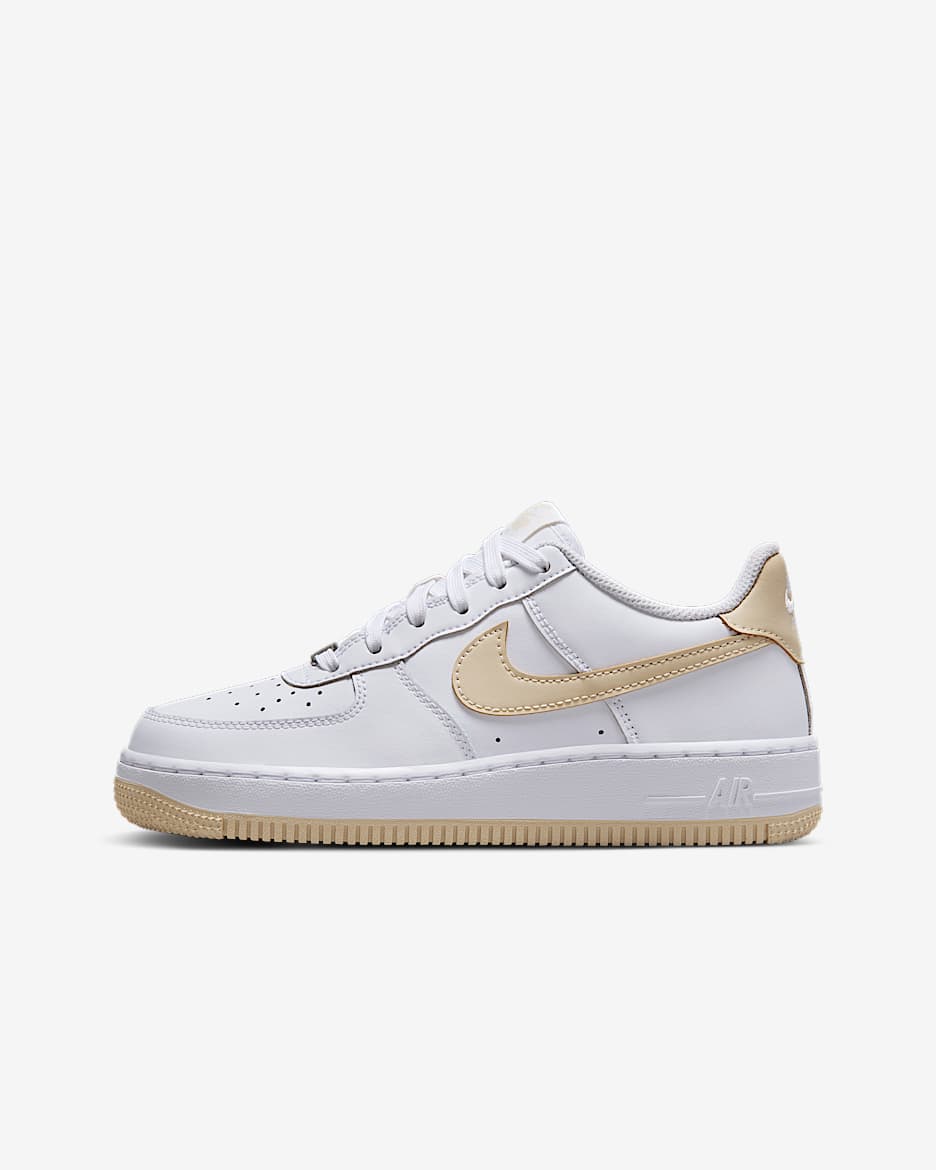 Nike Air Force 1 Older Kids' Shoes - White/White/Light Khaki
