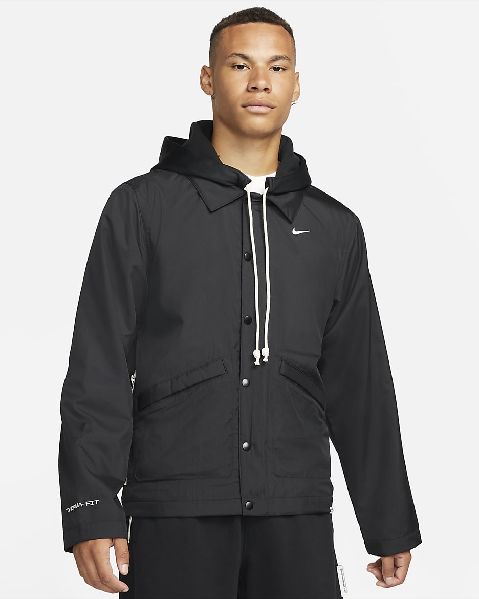 Sudadera con gorro de básquetbol acondicionada para el invierno para hombre Nike Therma-FIT Standard Issue - Negro/Negro/Marfil pálido