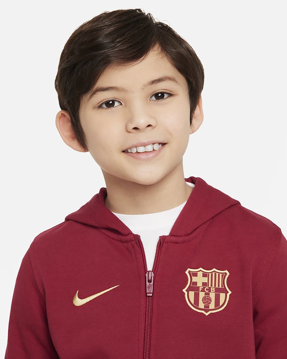 F.C. Barcelona Club Older Kids' (Boys') Nike Football Full-Zip Hoodie - Noble Red/Club Gold