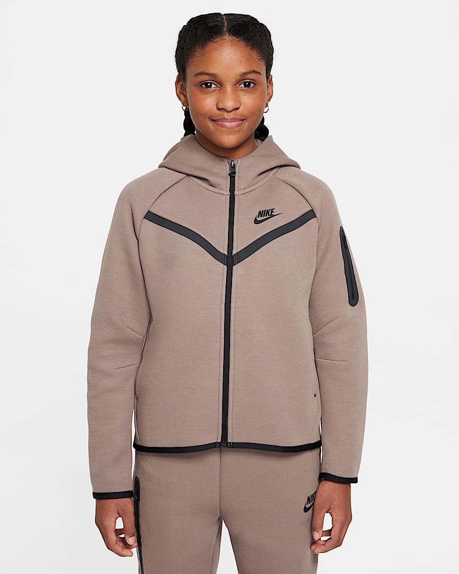 Nike Sportswear Tech Fleece-Hoodie mit durchgehendem Reißverschluss (Mädchen) - Mink Brown/Schwarz/Schwarz