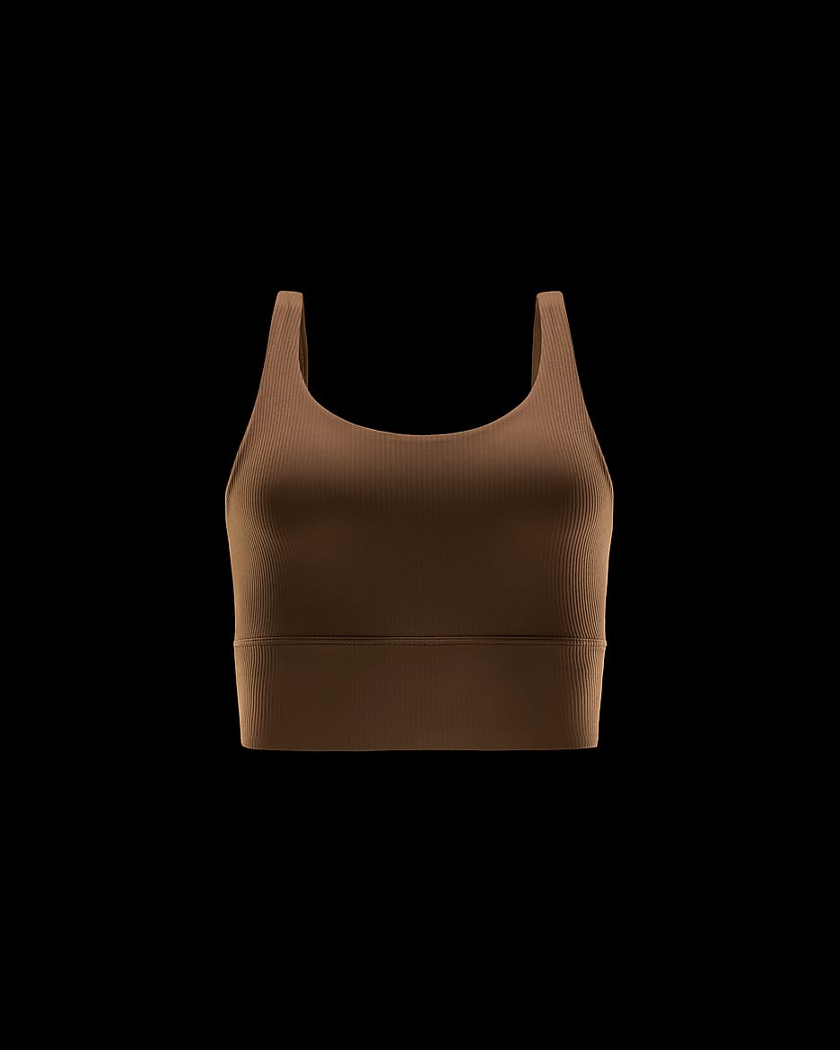 Bra deportivo de baja sujeción de talle largo con almohadillas para mujer Nike Zenvy Rib - Tostado británico claro/Tostado británico claro/Blanco