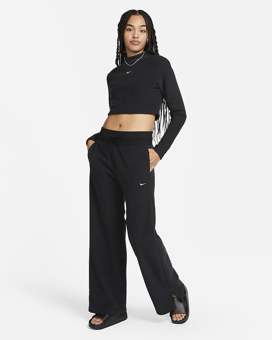 Nike Sportswear Phoenix Plush Women's Slim Mock-Neck Long-Sleeve Cropped Cosy Fleece Top - Black/Sail