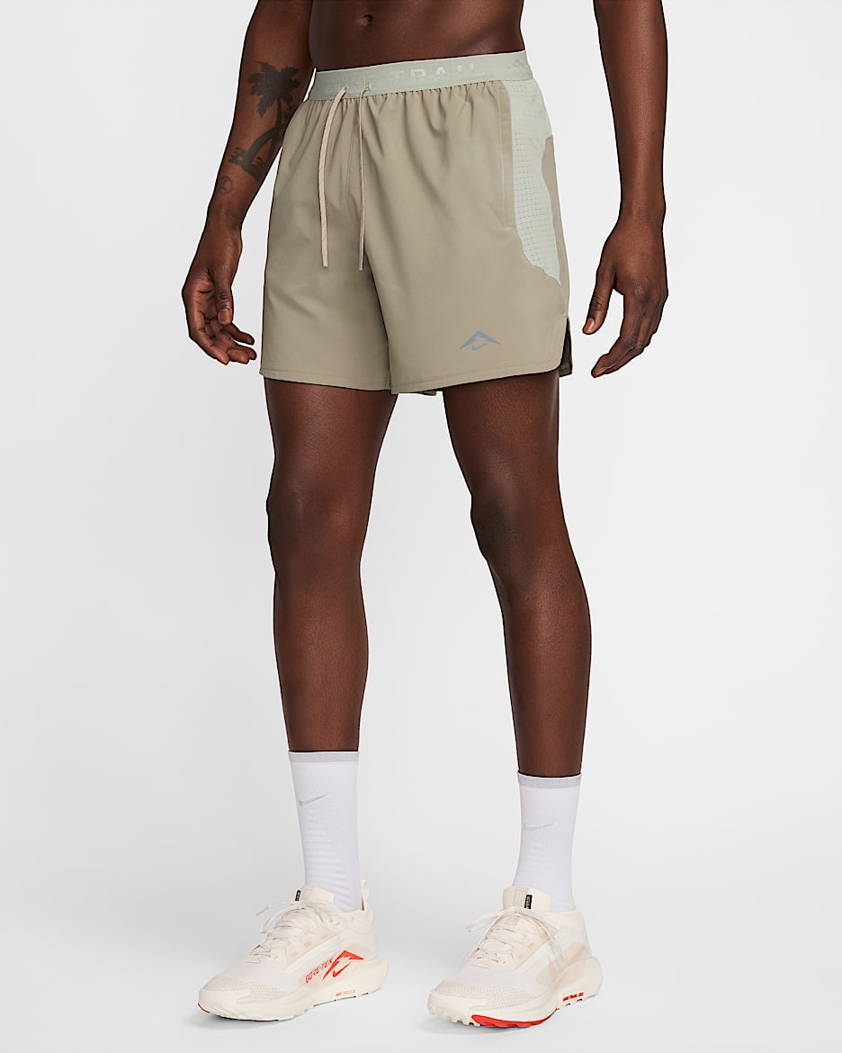 Nike Trail Men's Dri-FIT 15cm (approx.) Brief-Lined Running Shorts - Light Army/Jade Horizon/Safety Orange/Black