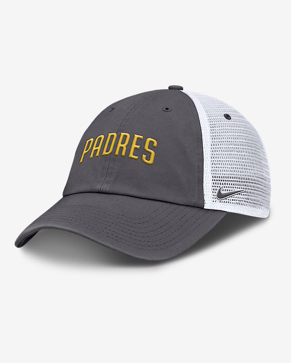 Gorra de rejilla Nike de la MLB ajustable para hombre San Diego Padres Wordmark Club - Gris