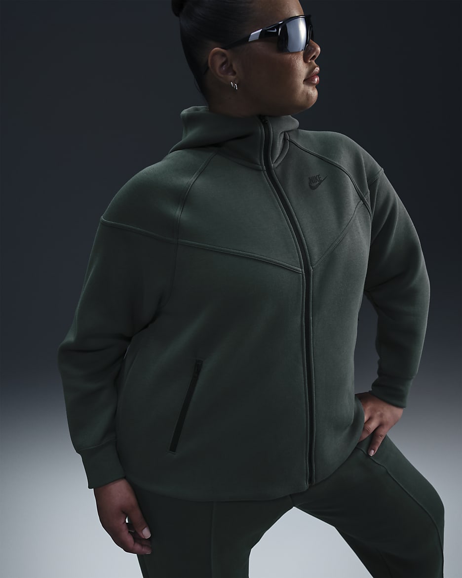 Sudadera con gorro de cierre completo para mujer talla grande Nike Sportswear Tech Fleece Windrunner - Verde vintage/Negro