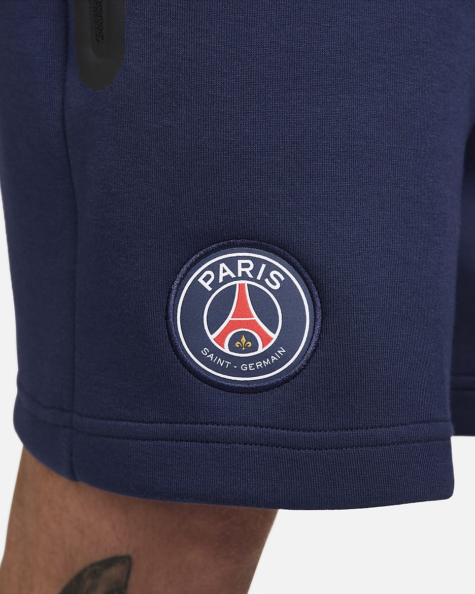 Paris Saint-Germain Tech Fleece Men's Nike Soccer Shorts - Midnight Navy/White