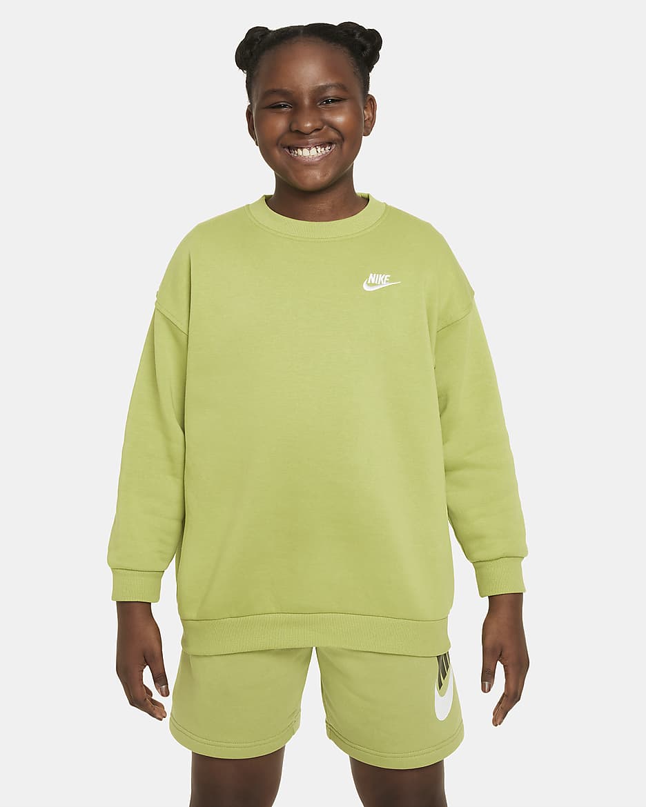 Nike Sportswear Club Fleece Big Kids' (Girls') Oversized Sweatshirt (Extended Size) - Pear/White