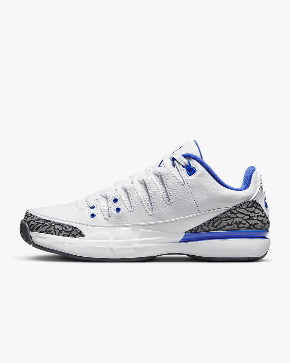NikeCourt Air Zoom Vapor AJ3 Men's Hard Court Tennis Shoes - White/Black/Dark Grey/Racer Blue